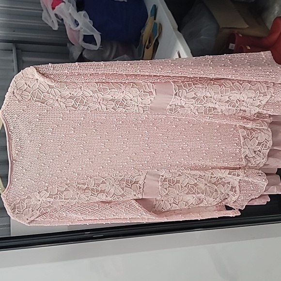 Indigo Soul Women's Lined Lace Layered Tunic 2XL Sequin Detail Long Sleeves Pink - Picture 5 of 10